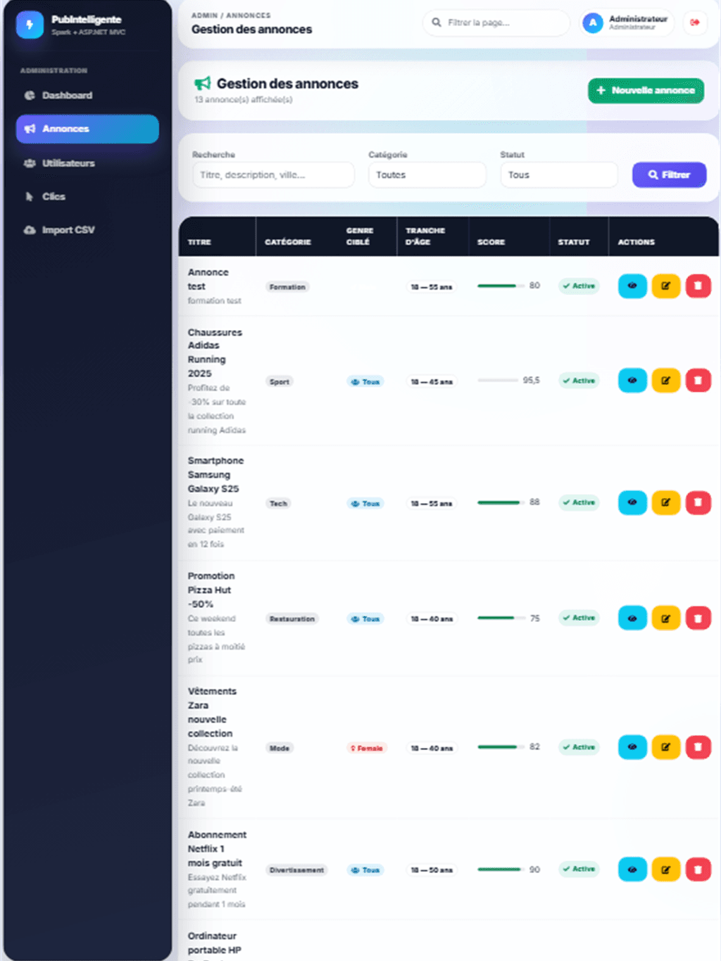 PubIntelligente - Gestion publicitaire