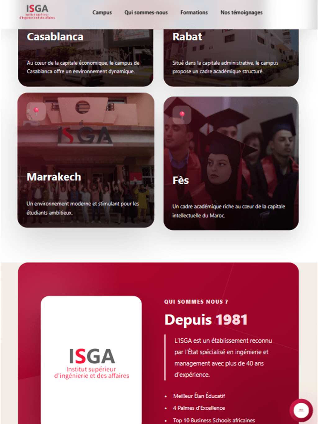 ISGA Campus - Site institutionnel